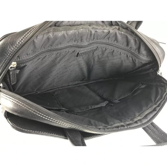 El Portal Unisex Black‎ Leather Inner Pockets Top Handle Briefcase Document Case - Picture 10 of 10